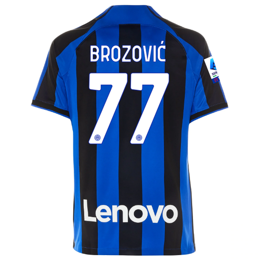 Nike Inter Milan Brozovic Home Jersey w/ Serie A + Copa Italia Patches 22/23 (Lyon Blue/Black)