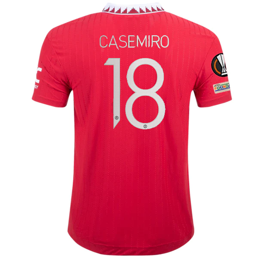 adidas Manchester United Casemiro Authentic Home Jersey w/ Europa League Patches 22/23 (Real Red)