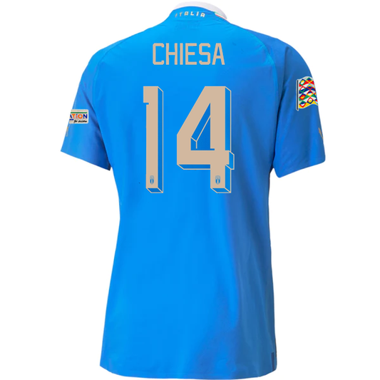 Puma Authentic Italy Federico Chiesa Home Jersey w/ Nations League and Euro Patches 22/23 (Team Power Blue/Peacoat)