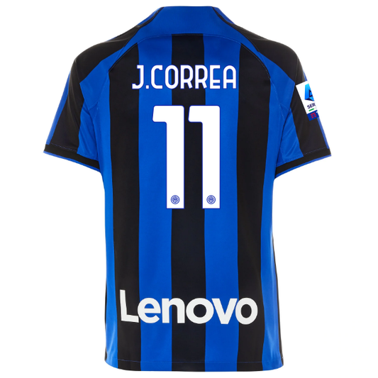 Nike Inter Milan Joaquin Correa Home Jersey w/ Serie A + Copa Italia Patches 22/23 (Lyon Blue/Black)