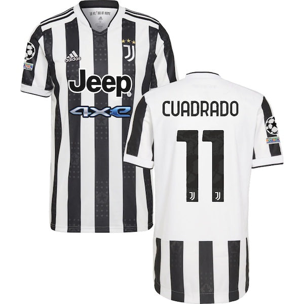 adidas Juventus Juan Cuadrado Home Jersey w/ Champions League Patches 21/22 (White/Black)