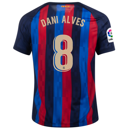 Nike Barcelona Dani Alves Home Jersey w/ La Liga Patch 22/23 (Obsidian/Sesame)