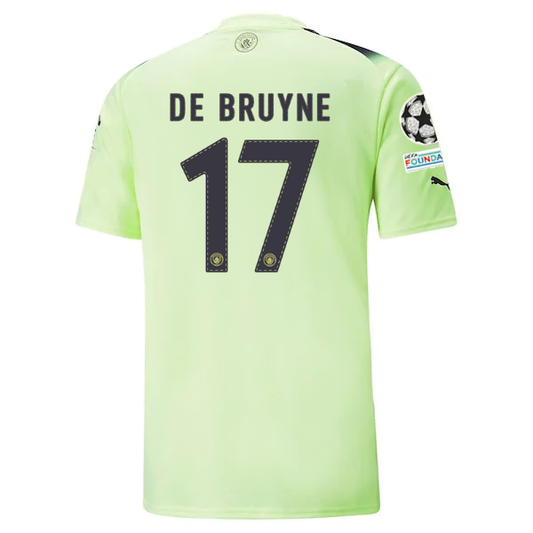 Puma Manchester City Kevin De Bruyne Third Jersey w/ Champions League Patches 22/23 (Fizzy Light/Parisian Night)