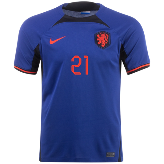 Nike Netherlands Frenkie De Jong Away Jersey 22/23 (Deep Royal/Habanero Red)