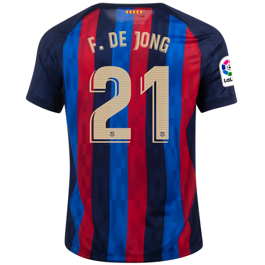 Nike Barcelona Frenkie De Jong Home Jersey w/ La Liga Patch 22/23 (Obsidian/Sesame)
