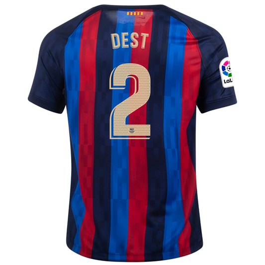 Nike Barcelona Sergino Dest Home Jersey w/ La Liga Patch 22/23 (Obsidian/Sesame)