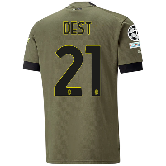 Puma AC Milan Sergino Dest Third Jersey w/ Champions League Patches 22/23 (Dark Green Moss/Spring Moss)