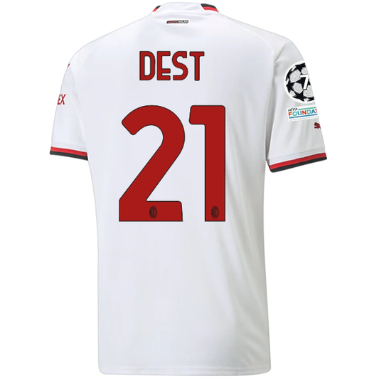 Puma AC Milan Sergino Dest Away Jersey w/ Champions League + Scudetto Patches 22/23 (White)