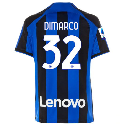 Nike Inter Milan Dimarco Home Jersey w/ Serie A + Copa Italia Patches 22/23 (Lyon Blue/Black)