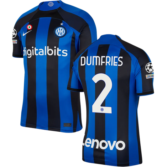 Nike Inter Milan Dumries Home Jersey w/ Champions League Patches 22/23 (Lyon Blue/Black)