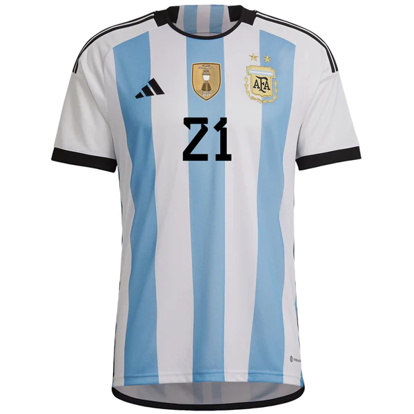 Adidas Argentina Paulo Dybala Home Jersey w/ Copa America Champion Patch 22/23 (White/Team Light Blue)