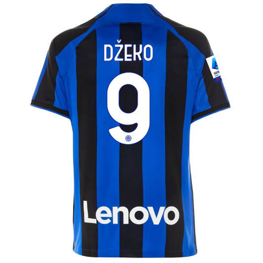 Nike Inter Milan Edin Dzeko Home Jersey w/ Serie A + Copa Italia Patches 22/23 (Lyon Blue/Black)