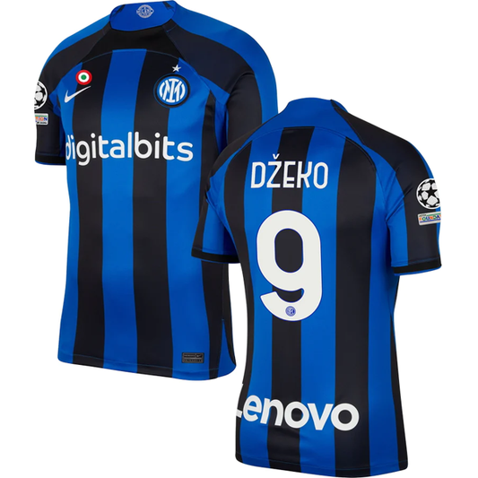 Nike Inter Milan Dzeko Home Jersey w/ Champions League Patches 22/23 (Lyon Blue/Black)