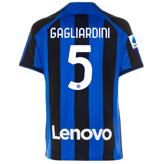 Nike Inter Milan Roberto Gagliardini Home Jersey w/ Serie A + Copa Italia Patches 22/23 (Lyon Blue/Black)