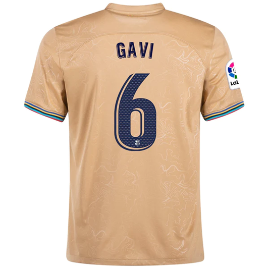 Nike Barcelona Gavi Away Jersey w/ La Liga Patch 22/23 (Club Gold)