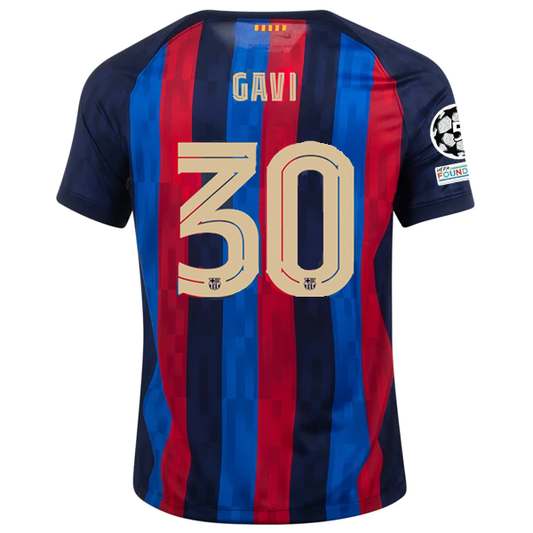 Nike Barcelona Gavi Home Jersey w/ Champions League Patches 22/23 (Obsidian/Sesame)