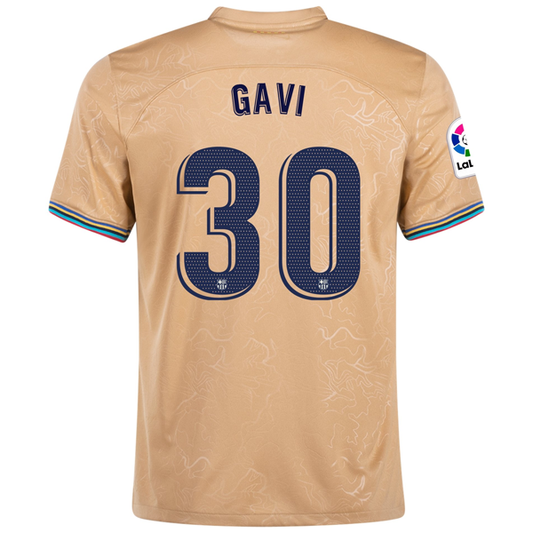 Nike Barcelona Gavi Away Jersey w/ La Liga Patch 22/23 (Club Gold)