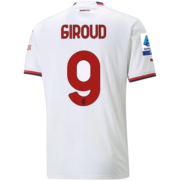 Puma AC Milan Oliver Giroud Away Jersey w/ Serie A + Scudetto Patches 22/23 (White)