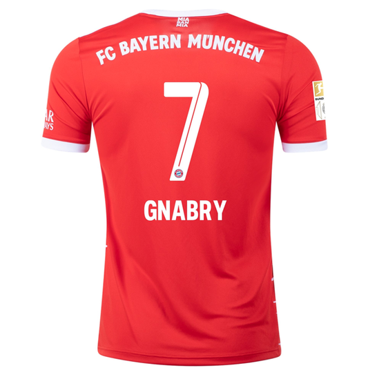 adidas Bayern Munich Serge Gnabry Home Jersey w/ Bundesliga + 10 Times Winner Patch 22/23 (Red/White)