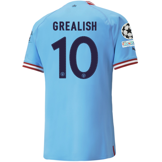 Puma Manchester City Authentic Jack Grealish Home Jersey w/ Champions League Patches 22/23 (Team Light Blue/Intense Red)