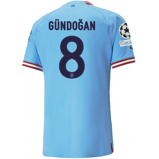 Puma Manchester City Authentic Ilkay Gundogan Home Jersey w/ Champions League Patches 22/23 (Team Light Blue/Intense Red)