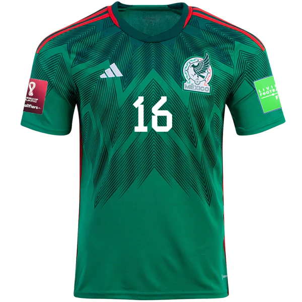 Adidas Mexico Hector Herrera Home Jersey w/ World Cup 2022 Patches 22/23 (Vivid Green)