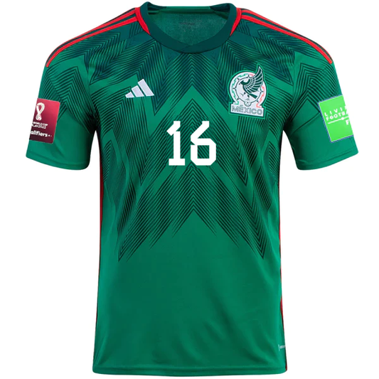 Adidas Mexico Hector Herrera Home Jersey w/ World Cup 2022 Patches 22/23 (Vivid Green)