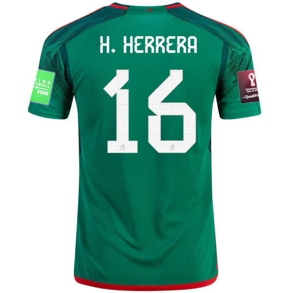 Adidas Mexico Hector Herrera Home Jersey w/ World Cup 2022 Patches 22/23 (Vivid Green)