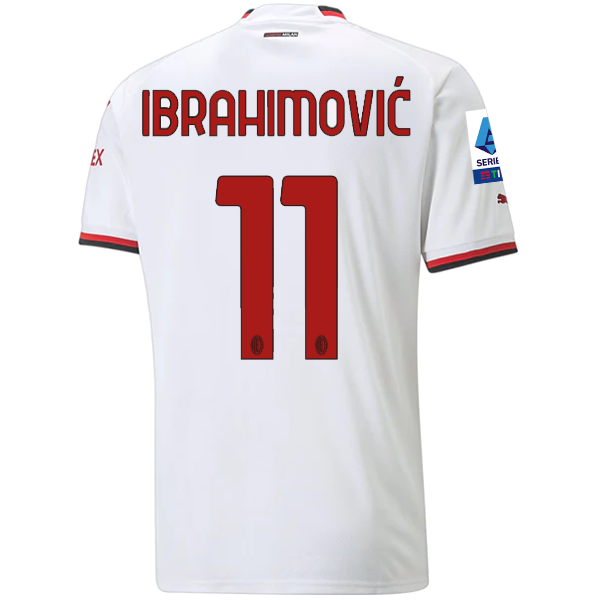 Puma AC Milan Zlatan Ibrahimovic Away Jersey w/ Serie A + Scudetto Patches 22/23 (White)
