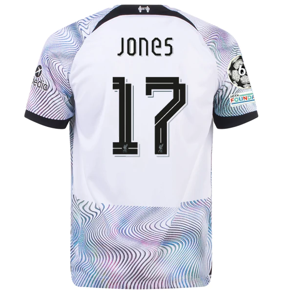 Nike Liverpool Curtis Jones Away Jersey w/ Champions League Patches 22/23 (White/Black)