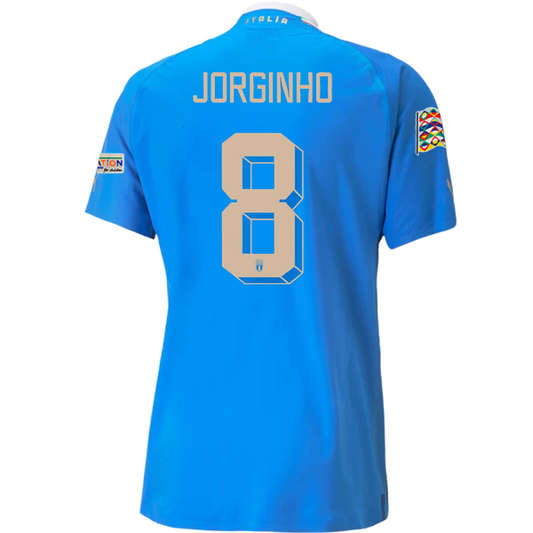 Puma Authentic Italy Jorginho Home Jersey w/ Nations League and Euro Patches 22/23 (Team Power Blue/Peacoat)