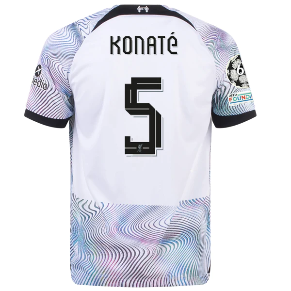 Nike Liverpool Konate Away Jersey w/ Champions League Patches 22/23 (White/Black)