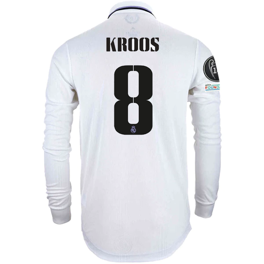 adidas Real Madrid Authentic Toni Kroos Long Sleeve Home Jersey w/ Champions League Patches 22/23 (White)