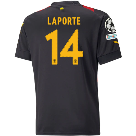 Puma Manchester City Aymeric Laporte Away Jersey w/ Champions League Patches 22/23 (Puma Black/Tango Red)