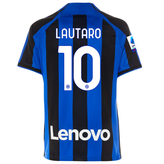 Nike Inter Milan Lautaro Martinez Home Jersey w/ Serie A + Copa Italia Patches 22/23 (Lyon Blue/Black)