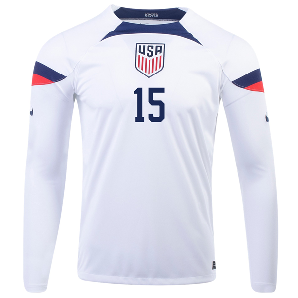 Nike United States Aaron Long Home Long Sleeve Jersey 22/23 (White/Loyal Blue)