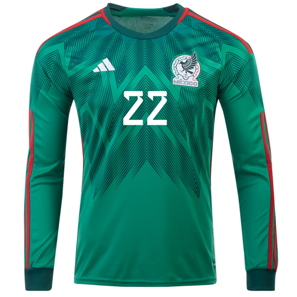 adidas Mexico Hirving Lozano Home Long Sleeve Jersey 22/23 (Vivid Green)