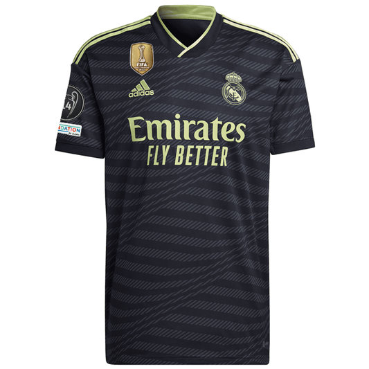 adidas Real Madrid Karim Benzema Third Jersey w/ Champions League Patches 22/23 (Black/Lime)