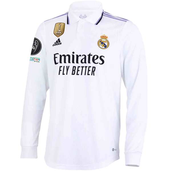 adidas Real Madrid Authentic Federico Valverde Long Sleeve Home Jersey w/ Champions League Patches 22/23 (White)