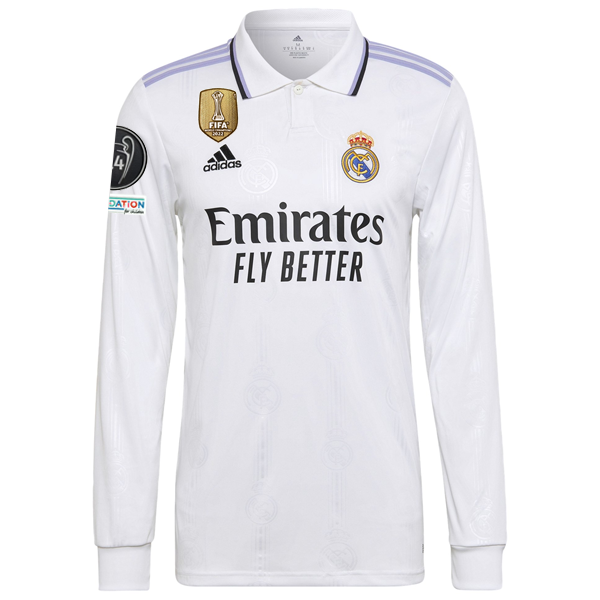 adidas Real Madrid Home Karim Benzema Long Sleeve Jersey w/ Champions League Patches 22/23 (White)