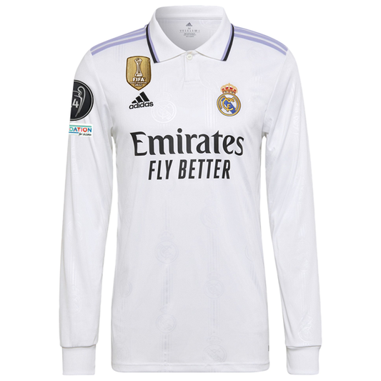 adidas Real Madrid Home Luka Modric Long Sleeve Jersey w/ Champions League Patches 22/23 (White)