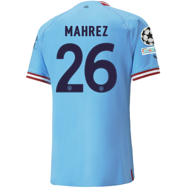 Puma Manchester City Authentic Riyad Mahrez Home Jersey w/ Champions League Patches 22/23 (Team Light Blue/Intense Red)