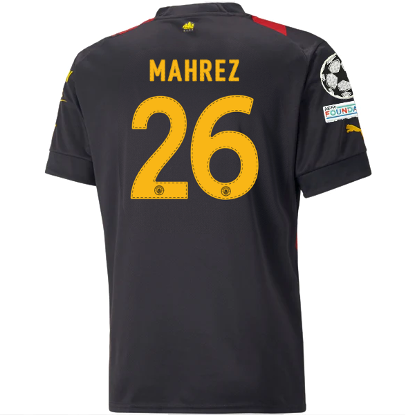 Puma Manchester City Riyad Mahrez Away Jersey w/ Champions League Patches 22/23 (Puma Black/Tango Red)