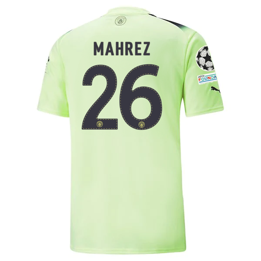 Puma Manchester City Riyad Mahrez Third Jersey w/ Champions League Patches 22/23 (Fizzy Light/Parisian Night)