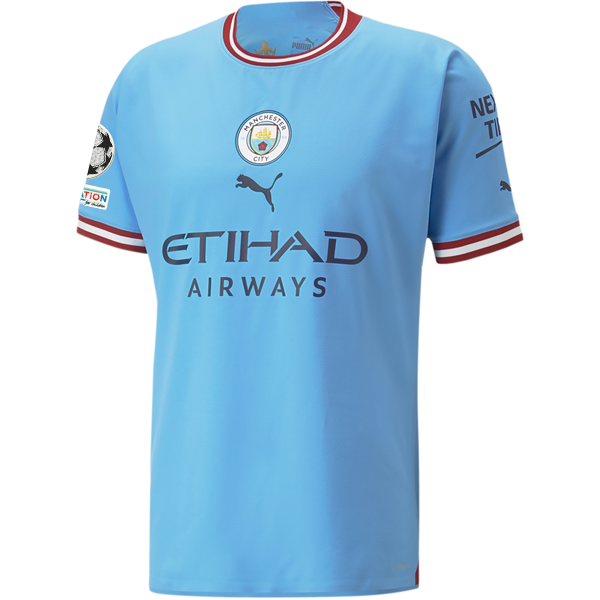 Puma Manchester City Authentic Rodrigo Home Jersey w/ Champions League Patches 22/23 (Team Light Blue/Intense Red)