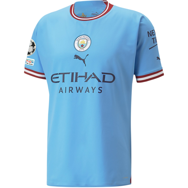 Puma Manchester City Authentic Riyad Mahrez Home Jersey w/ Champions League Patches 22/23 (Team Light Blue/Intense Red)
