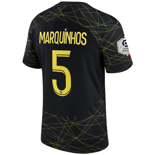 Nike Paris Saint-Germain Marquinhos Fourth Jersey + League 1 Patch 22/23 (Black/Tour Yellow)