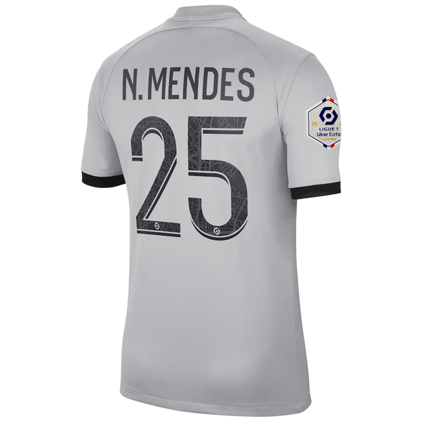 Nike Paris Saint-Germain Nuno Mendes Away Jersey w/ Ligue 1 Champion Patch 22/23 (Light Smoke/Black)