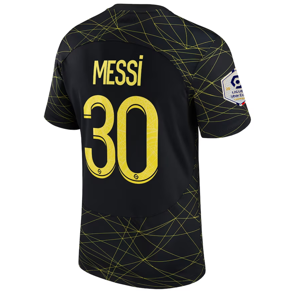 Nike Paris Saint-Germain Lionel Messi Fourth Jersey + League 1 Patch  22/23 (Black/Tour Yellow)