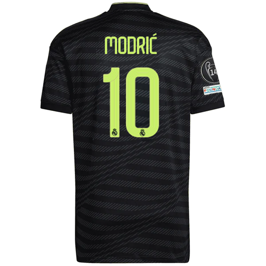 adidas Real Madrid Luca Modric Third Jersey w/ Champions League Patches 22/23 (Black/Lime)